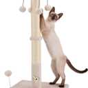 PAWSFANS Cat Scratching Post for Indoor Cats and Kittens,30inches Tall Sisal Scratch Posts with Four Hanging Ball Toys and Reinforce The Stable Base Beige