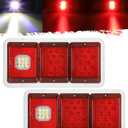 Partsam 2x LED Triple Tail Lights 45 LEDs, Rectangle Vertical or Horizontal Mount LED Trailer Camper RV Tail Lights Stop Turn Tail Backup Reverse Lights Taillights w/White Base - Red/Clear Lens 12V