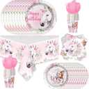 81Pcs Cowgirl Horse Party Decorations Tableware,Horse Lovers Party Tableware Set Pink Cowboy Girl Mustang Party Decorations.