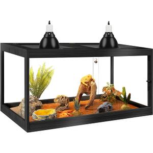 PROLEE Bearded Dragon Tank 30 Gallon, Tempered Glass Reptile Tank with Meatl Mesh Roof and Front Sliding Door, Anti-Scratch Lizard Tank,Spacious Reptile Enclosure for Snakes,Lguanas (Black) Size: 30 Gallon (31x14x14) Inch