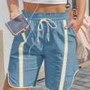 Fisoew Womens Baggy Cargo Shorts Casual Wide Leg Knee Length Drawstring Elastic Waist Workout Running Athletic Yoga Shorts