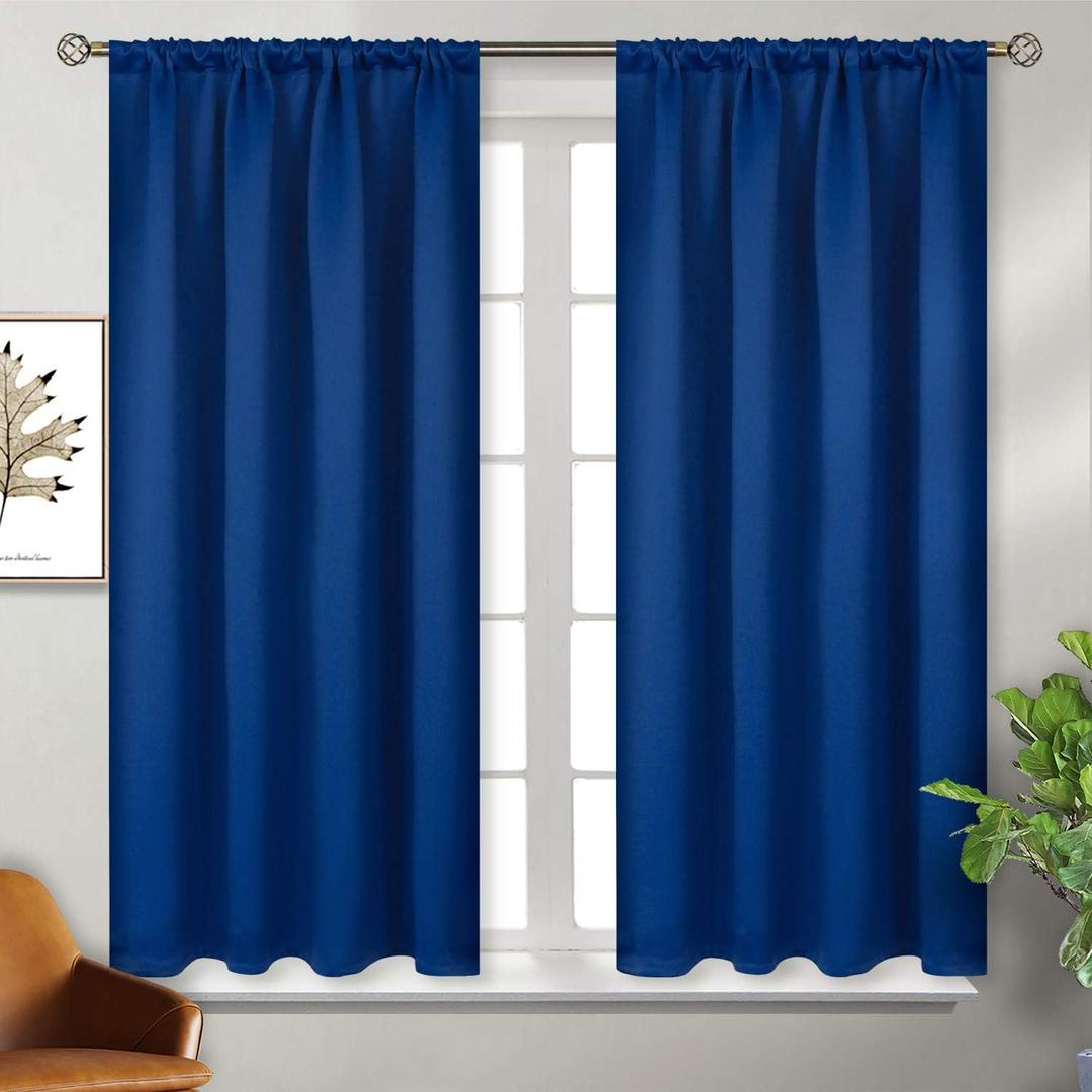 BGment Short Blackout Curtains for Bedroom 45 Inch Length - Rod Pocket Thermal Insulated Drapes Room Darkening Privacy Blinds for Kitchen Bathroom Windows, 42 x 45 Inch, 2 Panels, Royal Blue