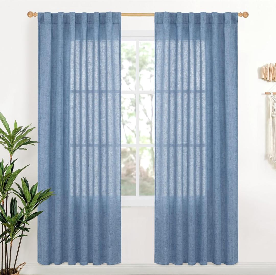 YoungsTex Light Blue Linen Curtains 78 Inch Length for Living Room, Light Filtering Drapes with Rod Pocket Back Tab Semi Sheer Privacy for Office Bedroom Window, 2 Panels, 52 X 78 Inch