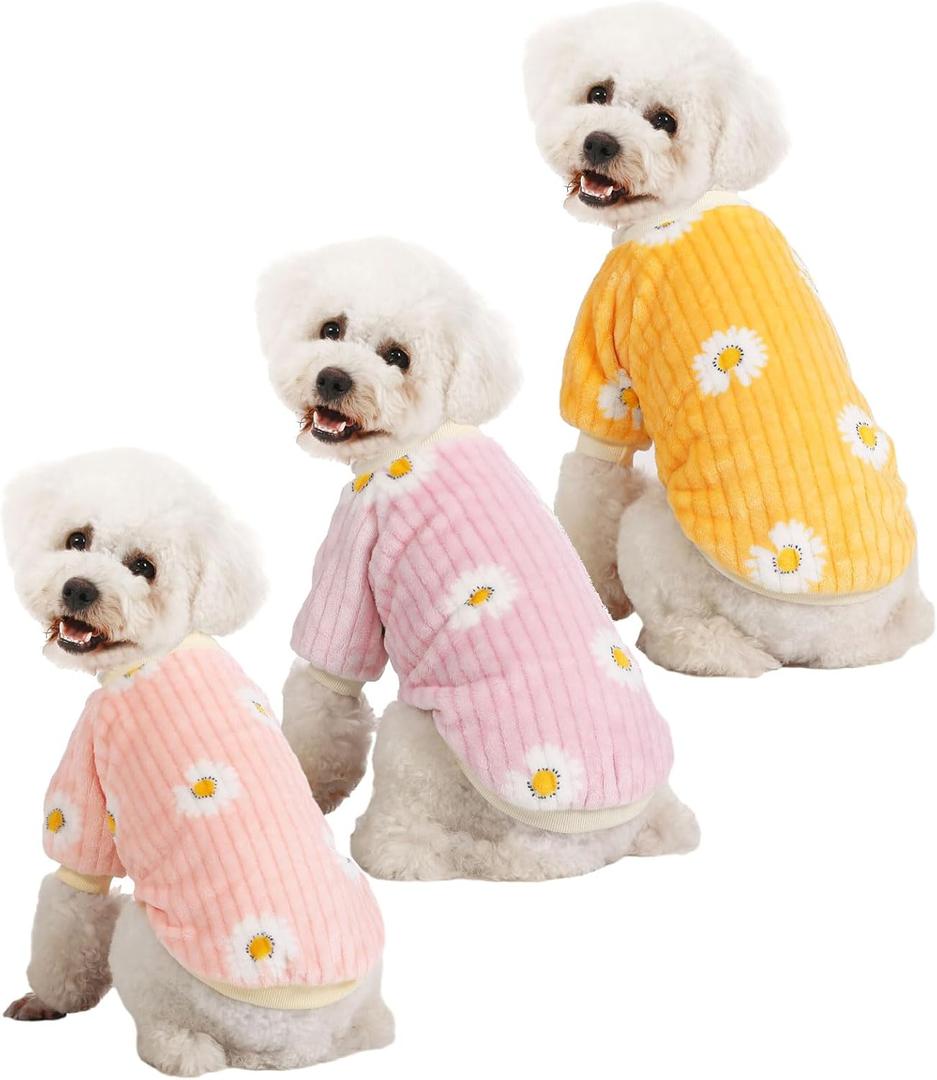 Dog Sweater, Dog Sweaters for Small Dogs, 2, 3 Pack Warm Soft Pet Clothes for Puppy, Medium Large Cat, Dogs Girl or Boy, Dog Shirt Vest Coat for Winter Christmas (XX-Small, Daisies Pink+Purple+Yellow)