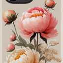 for iPhone 15 Pro Case - Wireless Charging Compatible - Dual-Layer Hard Shell + Silicone Cover - Shockproof Protective Phone Case with Stylish Designs for Women - Blooming Peony