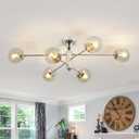 hesoge Modern Sputnik Ceiling Lights 6 Light Semi Flush Mount Ceiling Fixture with Glass Globes Chrome Chandelier for Dining Room Bedroom Living Room Kitchen Farmhouse.