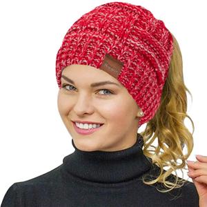 Rosoz Womens Ponytail Beanie Winter Beanie Hat Ponytail Hatfor Women Tail Stretch Cable Knit Cap Messy High Bun Hat