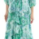 Maison Tara Women's V-Neck Ruffle Faux Wrap Maxi Dress (Green, M)