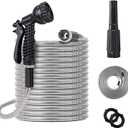 50ft Metal Garden Hose Stainless Steel Heavy Duty Water Hose With 2 Nozzles, No Tangle and Kink, Lightweight & Flexible, Tough and Pet Proof, Metal Garden Hose for Yard, RV, Garden, Outdoor