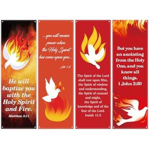 4 Pcs 4th of July Church Banners Independence Day Christian Banners with Scripture for Sanctuary Wall Worship Bible Verses Decor Welcome Church Religious Praise Hanging Signs(Orange,Pentecost)