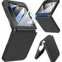 Caka for Samsung Galaxy Z Flip 6 /Z Flip 5 Case [Wireless Charging Compatible][Hinge Protection] [Screen Protector] Women Men Shockproof Protection Phone Cover - Black