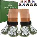 EXPAWLORER Anti Slip Dog Socks to Prevent Licking Paws, Dog Shoes for Cold Winter, Dog Booties for Hardwood Floors, Dog Boots & Paw Protectors with Grippers for LargeSenior Dogs L (Khaki Green)