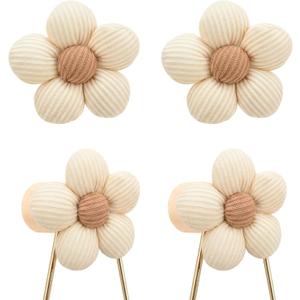 Novabright 4 Pcs Wall Hooks Flower Wooden Coat Towel Rack Wall Mount Handcraft Cute Fabric Floral Shaped Hanging Hooks for Clothes Bags Towels Entryway Bathroom Decor(White,Screws)