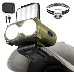 LED Hard Hat Light, 800Lumens Rechargeable Dimmable Clip on Cap Lights, 180°Adjustable Hat Flashlight Headlamp Waterproof for Running, Camping, Hunting, Cycling (Black)