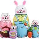 Yoption 5 Pcs Russian Matryoshka Dolls Handmade Wooden Rabbit Bunny Nesting Dolls Set for Christmas Easter Birthday Gift Home Decoration (Rabbit)