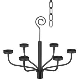 Smtyle Black Outdoor Chandelier for Gazebo Set of 6 Tealight Candle Metal Wall Sconce for Hanging Decoration