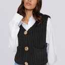 UEU Womens Chunky Sweater Vest Button Down Sleeveless Cardigan V Neck Crop Crochet Knit Tops 2025 Fashion Trendy Clothes (Black, M)