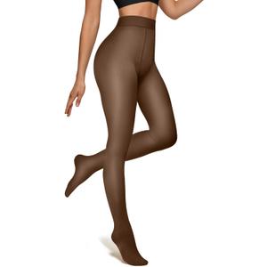 OEAK Womens Fleece Lined Tights Fake Translucent Pantyhose Thermal Opaque High Waisted Winter Legging Footed Sheer Tights (XL)