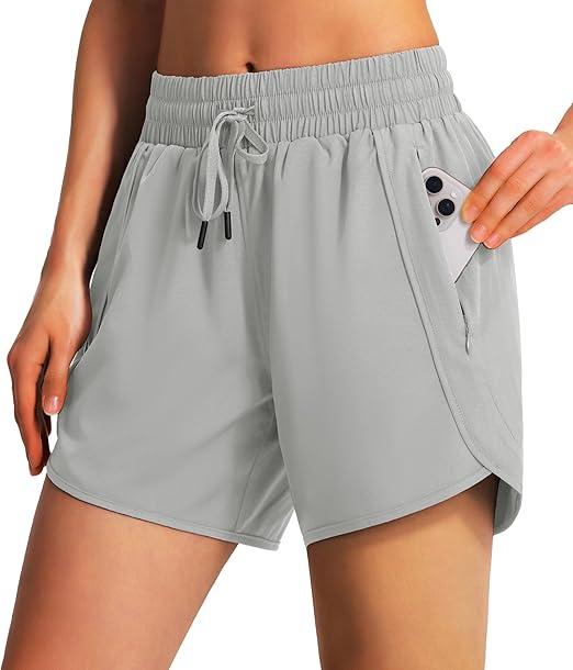Ksmien Women's 5"/ 7" Athletic Running Shorts Quick Dry Lightweight Workout Gym Shorts with Zipper Pockets UPF 50+, Size XL