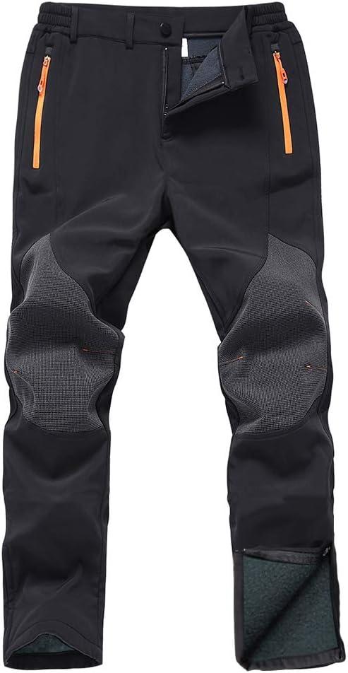 Gash Hao Mens Snow Ski Waterproof Softshell Snowboard Pants Outdoor Hiking Fleece Lined Zipper Bottom Leg (32W x 30L, Black)