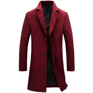 Tanming Mens Black Trench Coat Notched Lapel Single Breasted Long Peacoat Overcoat (X-Large, Red)