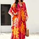 Kaftan Dresses for Women V Neck Moo Moos Colorful Print Cover Ups