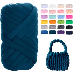 JeogYong Chunky Yarn for Hand Knitting, 0.55lb/10 Yards Arm Knitting Bulky Giant Tubular Yarn for Bags, Baskets, Pillows, Pet Nests, DIY Crafts (Denim Blue)