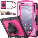 SEYMAC stock Case for Samsung Galaxy Tab A9+ Plus 11'', Full-Body Drop Protection Case with Screen Protector Pencil Holder [360 Rotating Hand Strap] &Stand, Pink+Black