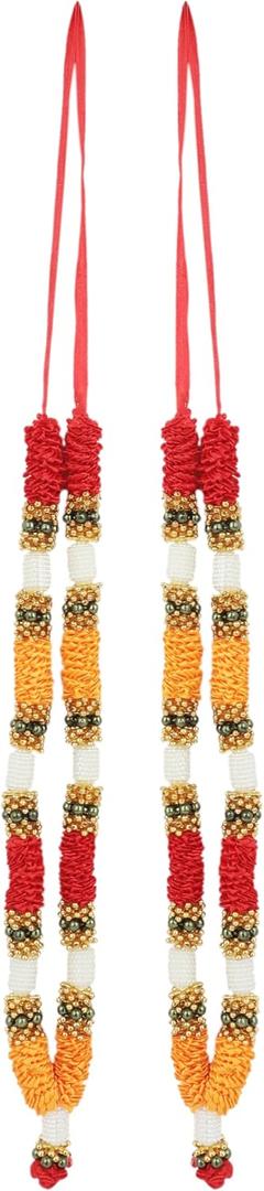 Set of 2 Mala Artificial Beaded Mala Ribbon Garland Mala for Idol-Mala for God Statues Accessories Pooja Sringar for Indian Traditional Festival Decoration (Size:-10")(Multicolour)