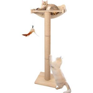 Cat Window Perch with Scratching Post, 46" Adjustable Tall Scratching Posts & Suction Cup  Multi-Level Perch for Climbing, Bird Watching, and Play, Supports 45 lbs (Drilling-Free)