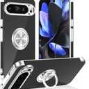 Tnarru Designed for Google Pixel 9 Pro XL Clear Case with Stand [Magnetic Ring Holder Kickstand] Soft TPU Bumper Non-Yellowing Anti-Scratch Lightweight Slim for Google Pixel 9 Pro XL Case Silver