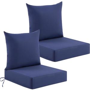 Deep Seat Patio Cushions Set of 2, 24x24x5.75 Inch, Waterproof Outdoor Chair Cushions, Fade Resistant Patio Furniture Cushions with Ties for Couch, Sofa, Lawn, Outside, Navy Blue, 24*24+5.75/25*22.5 inch