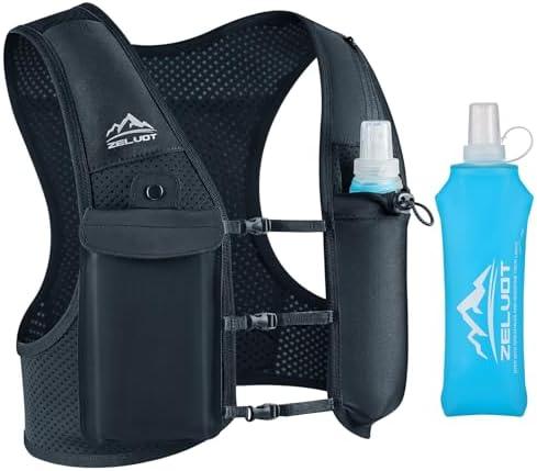 Zelvot Running Vest for Women Men, USA Original Patent, Adjustable Chest Straps Running Hydration Vest with 500ml Soft Flask, Lightweight Breathable Reflective Running Vest for Marathon M/L