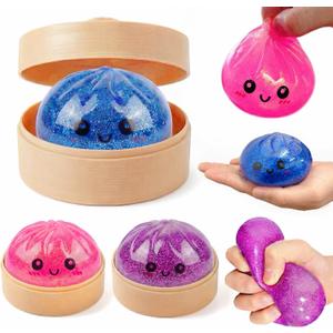 1PCS Glitter Squishy Toys, Dumpling Stress Balls for Kids and Adults 3.94" Sensory Squishy Sugar Ball, Dumpling Squeeze Toys, Kawaii Stress Toy for Autism, Unique Adorable Stress Relief Gifts (Blue)