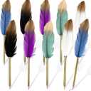 Feather Pens Quill Bulk Black Ink, 10 Pack 5 Colors Assorted Cool Vintage Feather Ballpoint Pen for Writing, Office Guest Signature, Party or Bridal Shower Favors Calligraphy Set