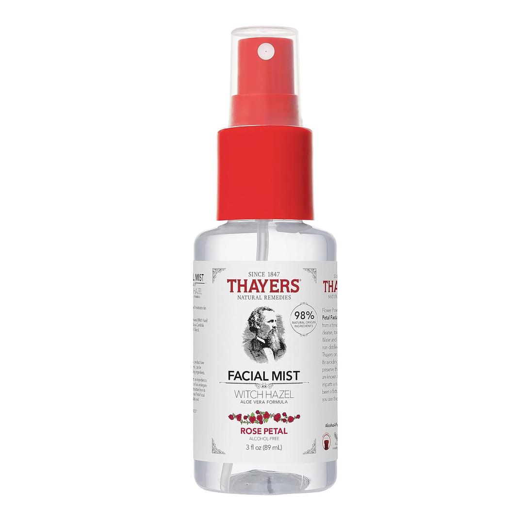 Thayers Witch Hazel Facial Mist Toner with Aloe Vera, Rose Petal, Soothing and Hydrating, for All Skin Types, Trial Size, 3 oz (3 ounce (Pack of 1))