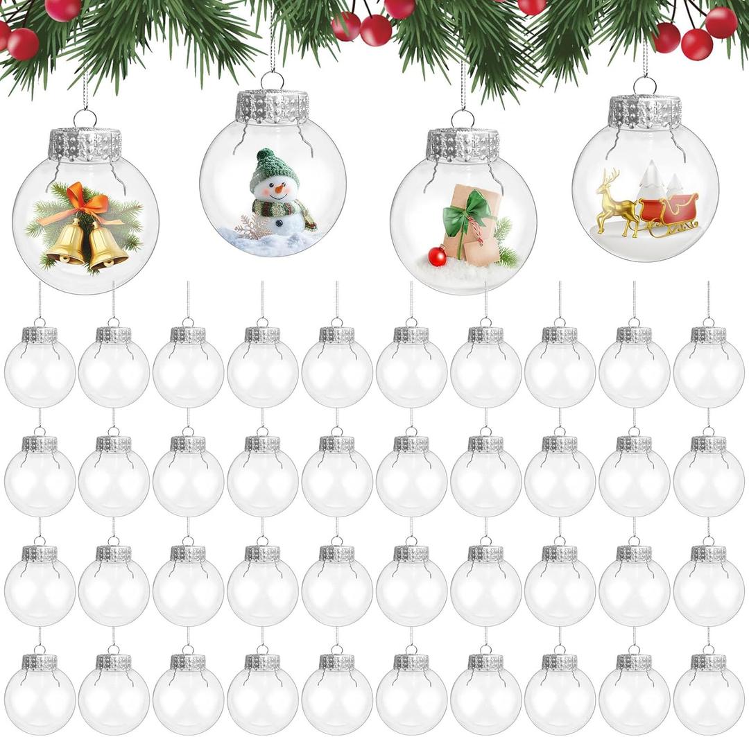 60 Pcs Hanging Clear Plastic Fillable Ornaments Balls, 2" Transparent Christmas Decoration Baubles, DIY Plastic Ornaments Round Balls for Christmas Tree, Birthday Party Decorations