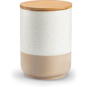 vancasso Sabine Large Ceramic Canister with Airtight Wood Lid - 74 oz Kitchen Food Storage Jar for Flour, Sugar, Coffee, Tea & Spices - Big Capacity Countertop Jar