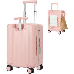 MRPLUM Carry On Luggage Double Handle Suitcase with Net Pocket,Hard Shell Spinner Wheels Luggage with TSA Lock&Seat Belt,20 inch,Pink