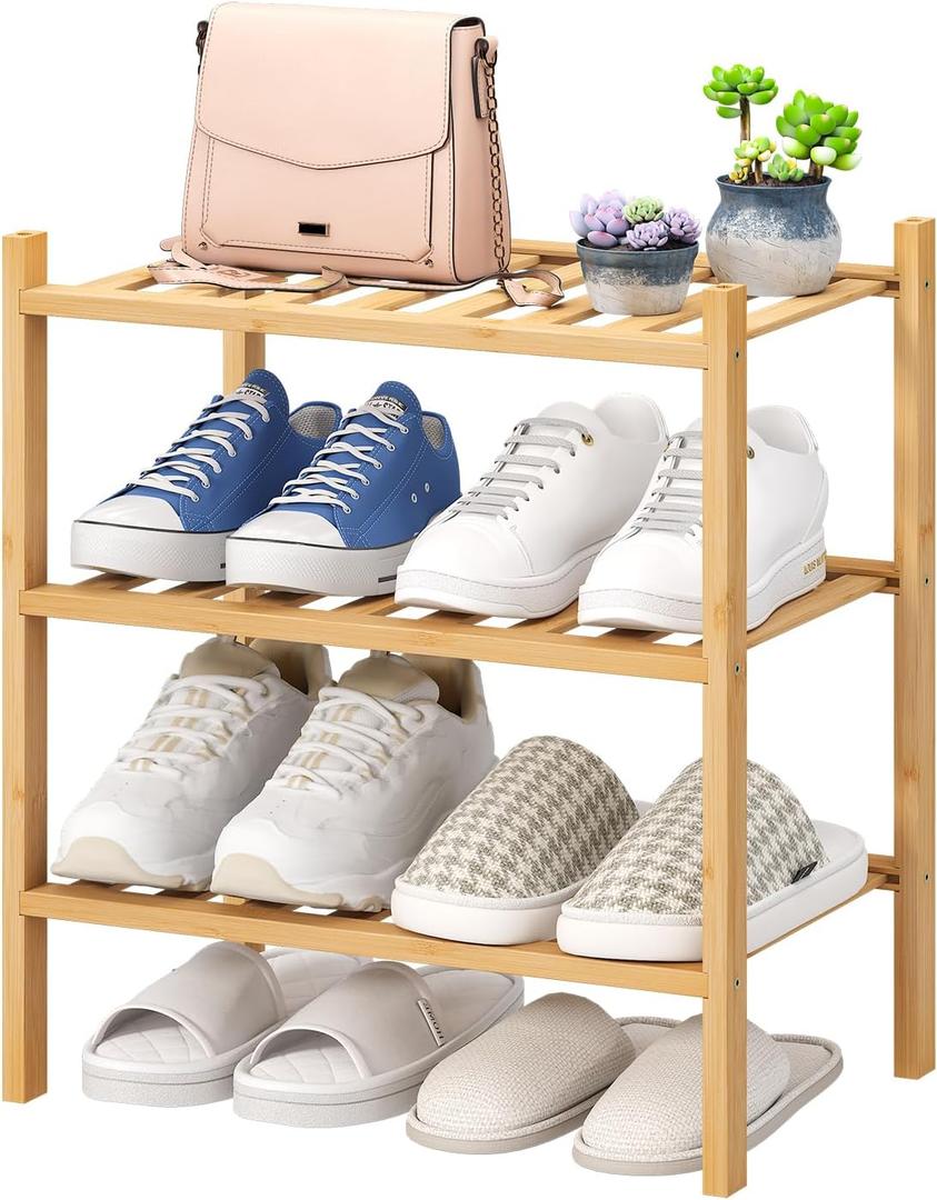 viewcare Small Shoe Rack, 3-Tier Shoe Rack for Entryway, Bamboo Wood Shoe Shelf for Closet & Hallway, Long 17.2IN | Beautiful | Functional | Sturdy | Durable, 3-Tier_Samll