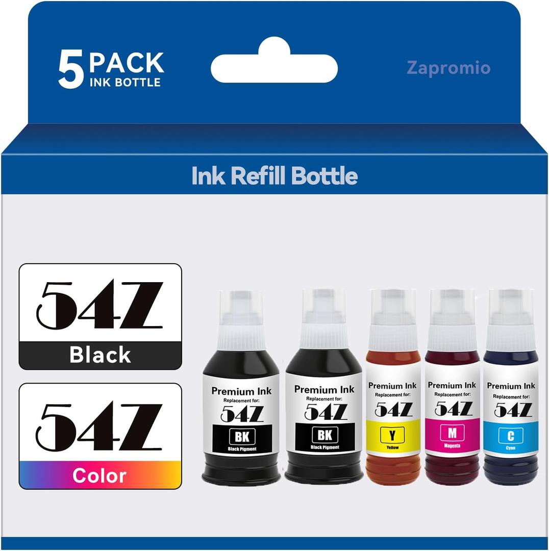 5-Pack 54Z Ink Refill Bottles Remanufactured Replacement for EPSON T542 542 Ink for ET-5150 ET-5170 ET-5180 ET-5850 ET-16600 ET-5800 ET-16650 ET-5880 Printer (2Black Cyan Magenta Yellow)