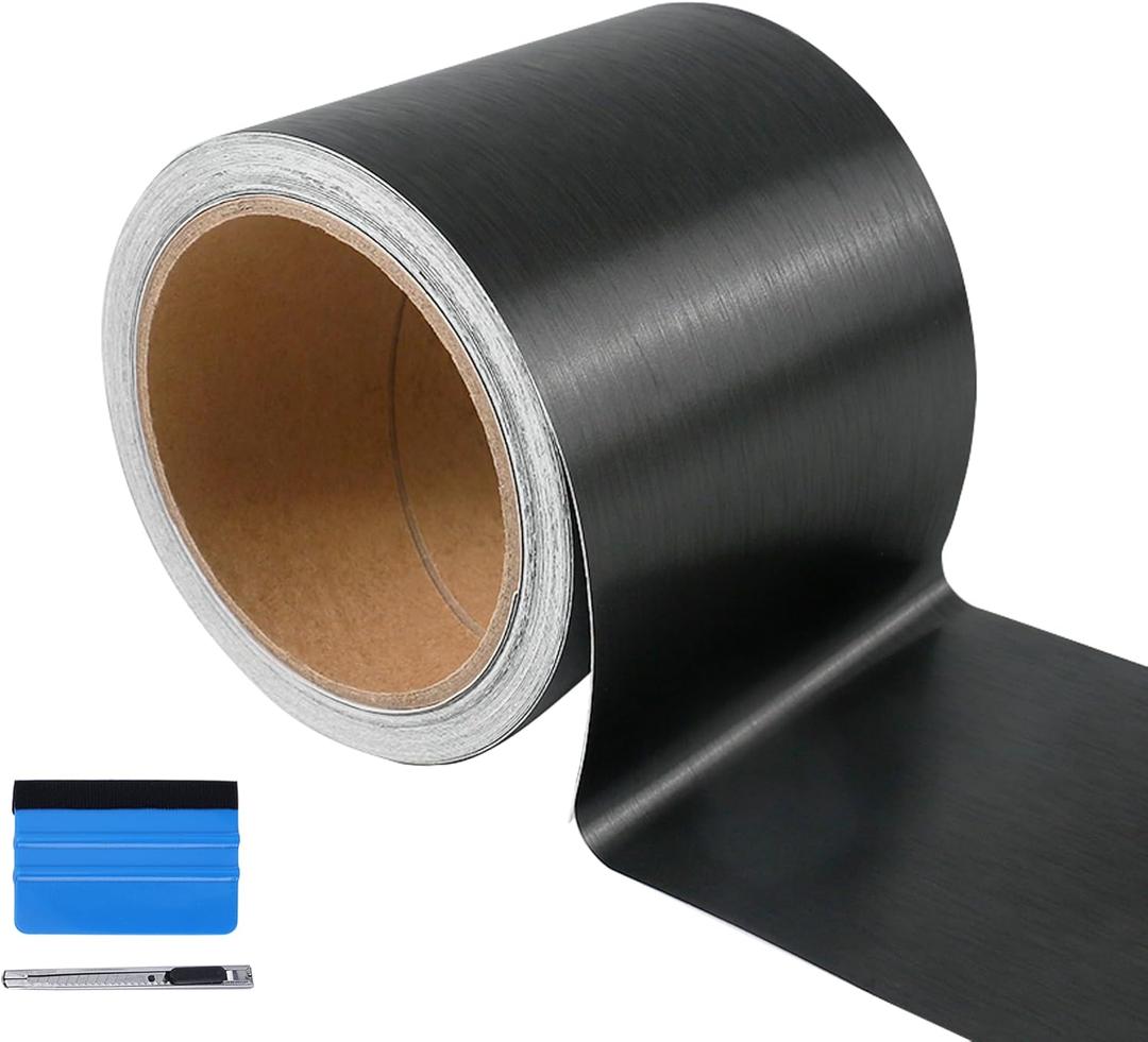 LZLRUN Free Tool Kit Light Black Satin Metallic Brushed Vinyl Tape DIY Roll for Black Out Chrome Delete Window Trim Door Trim (3Inches x 30Feet)