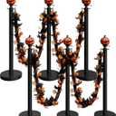 6 Pack Halloween Pumpkin Head Black Stanchions and Velvet Ropes Set, Stainless Steel Crowd Control Barriers, Poles and 4Pcs Black Ropes for Party,Photobooth Accessories, Prom, Halloween Decorations