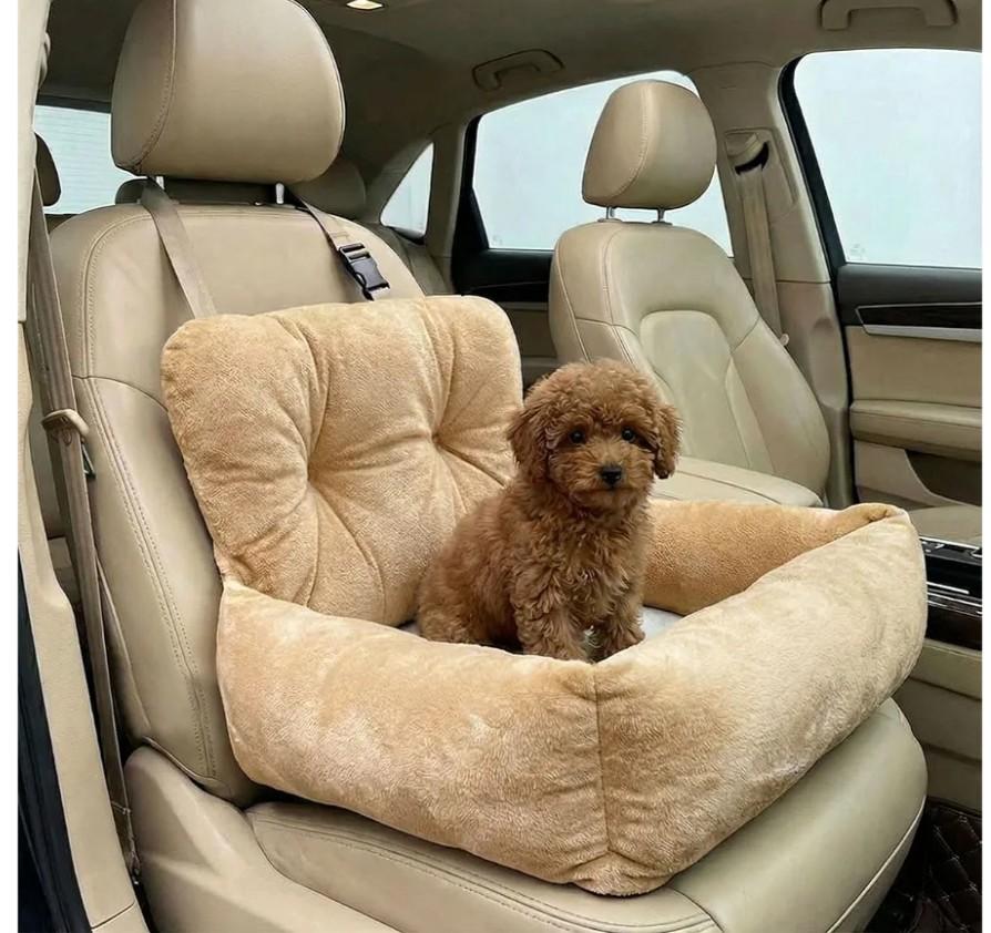 Craedli Dog Car Seat for Small Dogs, Washable Detachable Car Front & Back Seat Pet Bed with Safety Leash, Universal Portable Puppy Travel Booster Seats for Dogs Under 25 lbs (Light Brown)