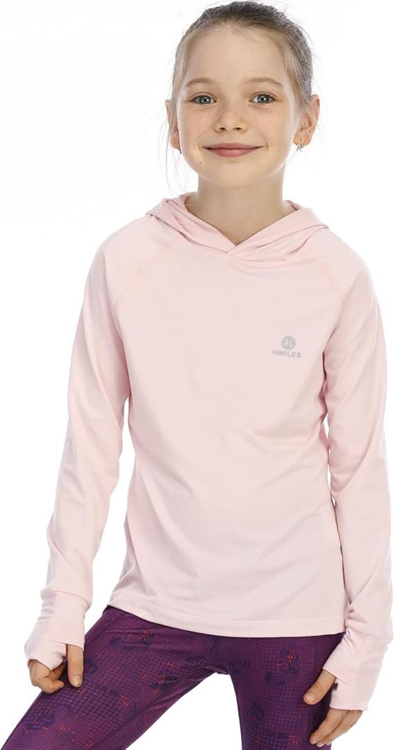 Girls Long Sleeve Shirt UPF50+ Lightweight Hoodie Thin Active Tee Workout Running Pullover Top with Thumb Hole ( 5-6y, blush pink )