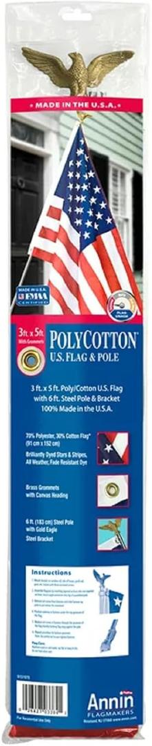 3384 American Polycotton 3' x 5' Flag with 6' 3-Section Flagpole