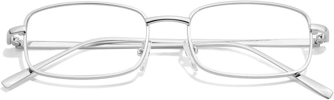 TJUTR Fashion Clear Glasses Non Prescription Fake Glasses for Women Blue Light Blocking Rectangle Metal Glasses Frame (A3 Silver)