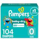 Pampers Diapers - Baby Dry - Size 0, 104 Count, Absorbent Disposable Newbort Diaper (Packaging May Vary)