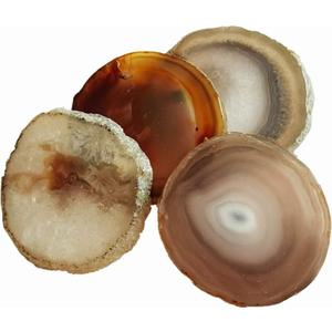Agate Coasters Geode Agate Sliced Cup Mat 3-4'' 4Pcs Natural Color Polished Coasters with Rubber Bumper for Drinks Coffee Home Decoration Gift Card