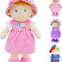 June Garden 12" Soft Dolly Emilia - Stuffed Soft Baby Doll Gift for 1 2 3 Year Old Girls - Pink Dress